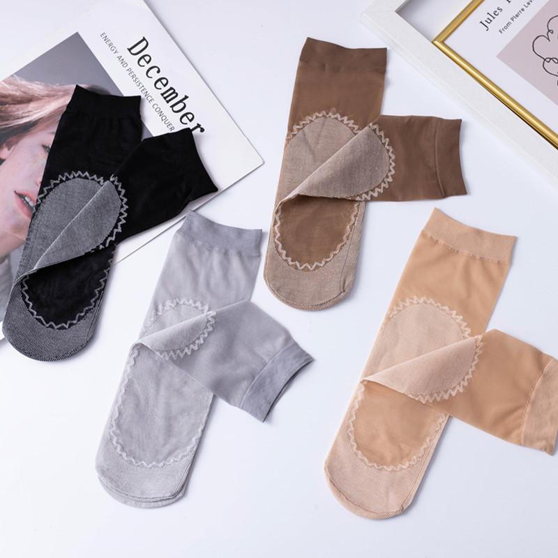 Thin Cotton Bottom Non-slip Stockings for Women Anti-snagging Durable Summer Transparent Crystal Short Socks 5