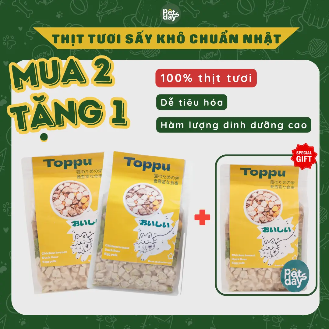 [ SẢN PHẨM TẶNG KHÔNG BÁN ] Ức gà sấy khô cho mèo Toppu GÓI 200gr - Ức gà, gan vịt, lòng đỏ sấy công nghệ nhật bản giữ trọn 100% chất