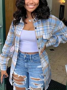 Women's Plaid Print Shirt, Casual Flap Pocket Collared Long Sleeve Top for Daily Wear, Ladies Clothes for All Seasons