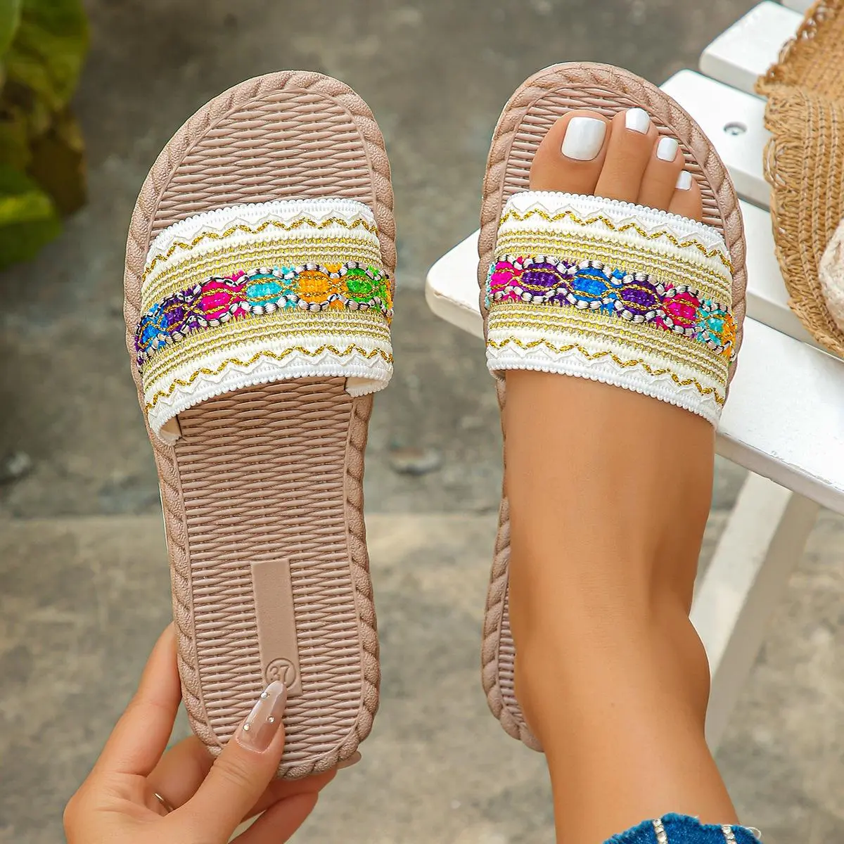 Ethnic style knitted upper casual flat slippers dachshund