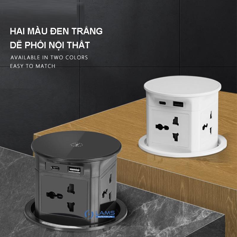 Ổ Điện Âm Bàn Tích Hợp Sạc Không Dây 15W - 04 Cổng Cắm 2500W- 01 Type C/ 01USB 20W - Mặt Kính
