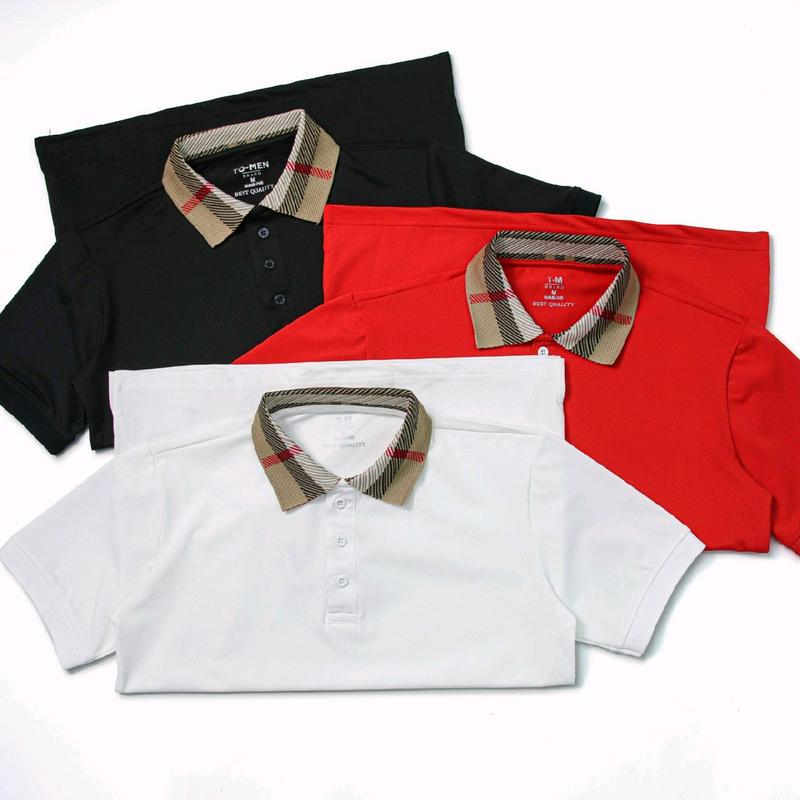  Mã Áo Polo Nam Bo Cổ Dệt Phối Họa Tiết R   Áo Có 3 Màu Đen- Trắng- Đỏ Chất liệu cotton gai  dệt kim sợi nhỏ.Menswear Nam Shirt Ngắn Tay Có Cổ thông thường thanh lịch Tay Ngắn 