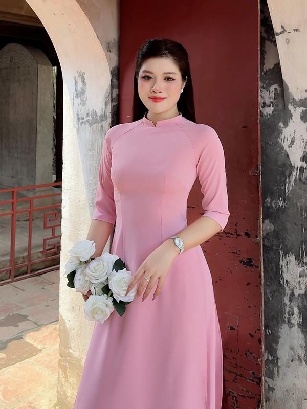 Áo dài hồng phấn lụa Mỹ cao cấp, mềm mịn co giãn - Áo dài Nữ nhẹ nhàng thanh lịch