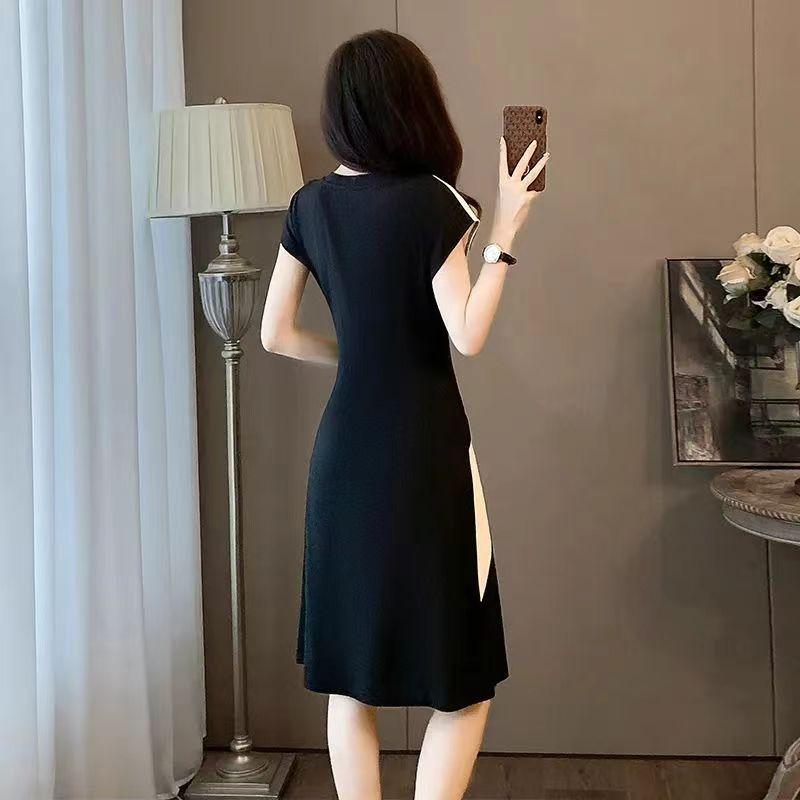 Váy Pháp, Bộ Sưu Tập Mùa Hè 2024, Thiết Kế Thanh Lịch, Bó Eo, Ôm Vừa Vặn, Khâu Đen Trắng Cao Cấp, Phong Cách Thường Ngày 3