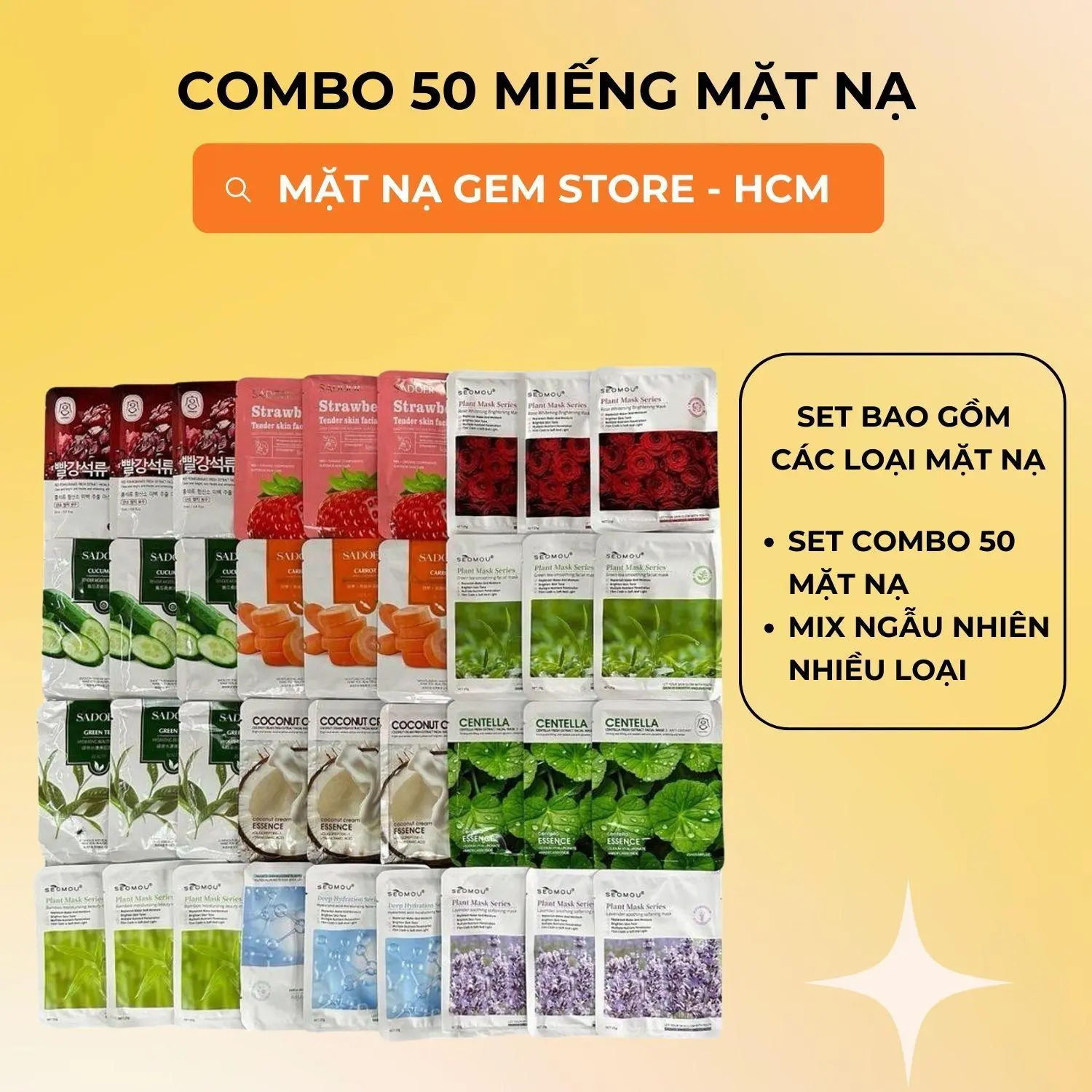 [ Da Khô ] Combo 50 miếng mặt n gồm các loại trái cây và tinh chất sệt hỗ trợ cấp ẩm cho da .Axit hyaluronic Cấp nước Da khô Skincare Kem Face Làm Đẹp Da Mặt mặt na mask  giayđủ vịphục hồi da mask  Dưỡng Ẩm Da mặt nạ  giấy sheet duong trắng