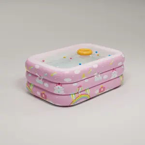 Kolam Renang Anak Besar 2 Meter Dasar Gelembung 210cm 3 Ring PINK Murah Kotak Permainan