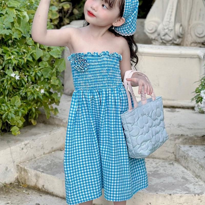 Váy maxi thun smock có cài áo hoa, kèm khăn 1