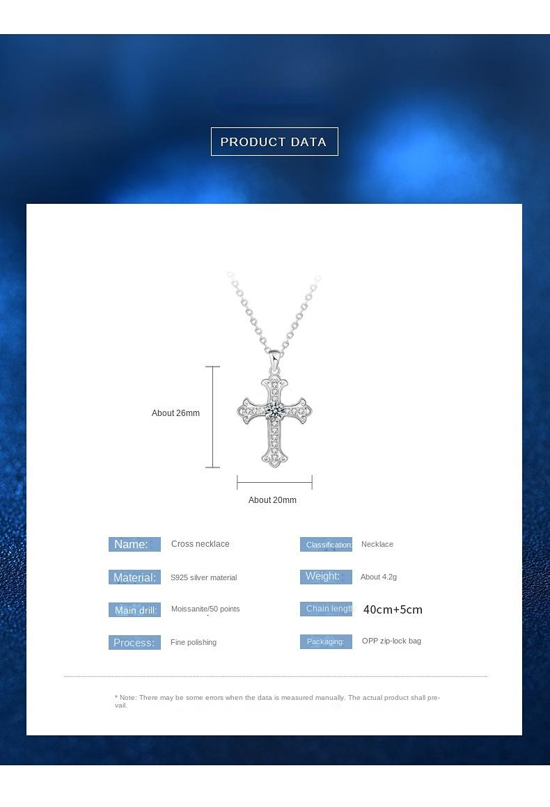 925 Sterling Silver Moissanite Cross Pendant Necklace1