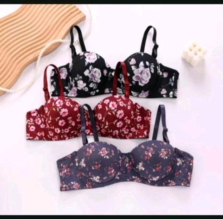 Product Introduction of 3PIECES CUP B PRINTED UNDERWIRE BRA(RANDOM COLOR) GOOD QUALITY STRAPLESS BRA PUSH UP BRA Womenswear 5