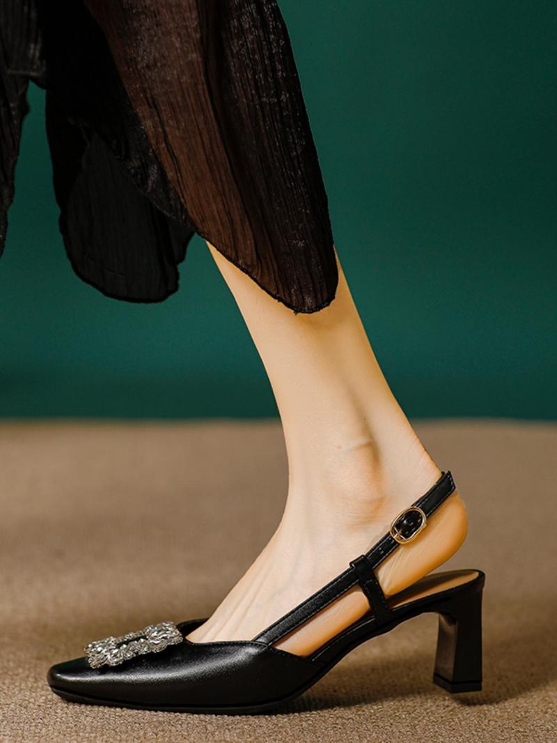 Product Introduction of Women's Elegant Rhinestone Decorated Square Toe Sandals, Trendy Minimalist High Heel Sandals, All-match Chic Heeled Shoes for Daily Wear, Summer 6
