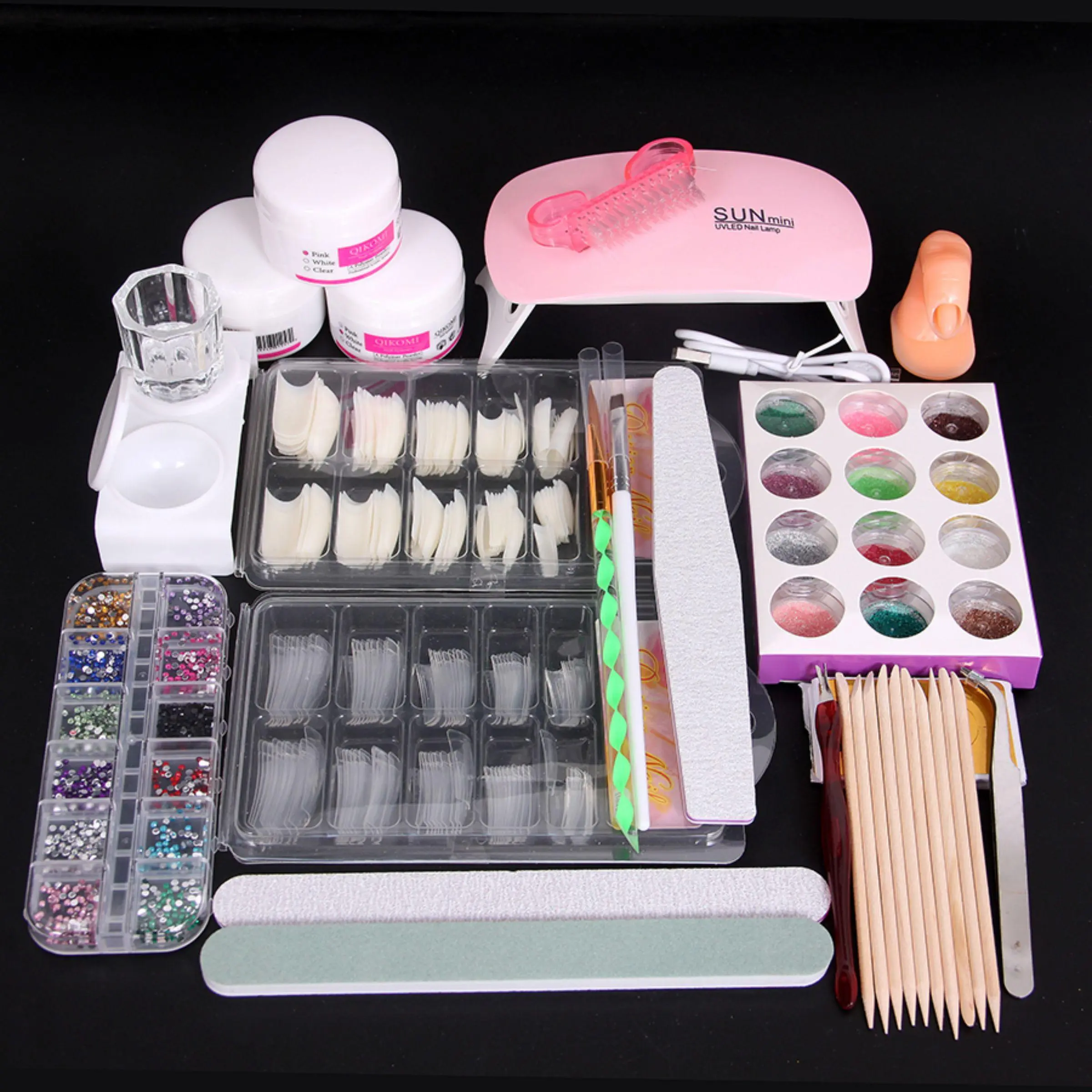 21pcs/set Acrylic Nail Kit for Beginners, 12 Color Glitter Acrylic Powder & Nails Extension Professional Nails Kit, Manicure Tools, Nail Supplies for Women