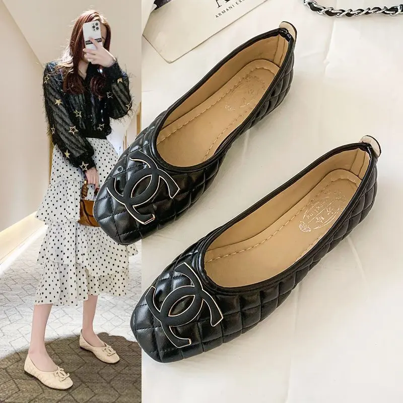 Giày Một Lớp Cho Nữ, Phong Cách Hàn Quốc, Bộ Sưu Tập Mùa Lò Xo 2021, Đế Mềm, Dễ Phối Đồ, Đầu Vuông, Phong Cách Thanh Lịch, Nhẹ Nhàng, Cắt Nông, Bơm Đậu Phộng Đế Bằng Shoes