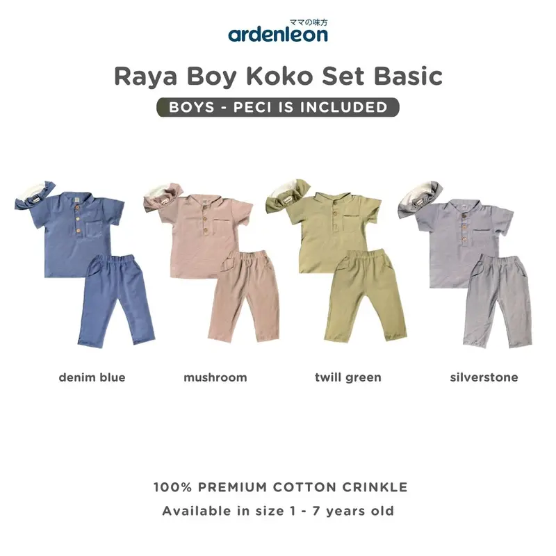 Ardenleon Boys Raya Koko Set Basic Crinkle - Setelan Lebaran Anak Laki/ Set Lebaran/ Baju Koko Lebaran 0