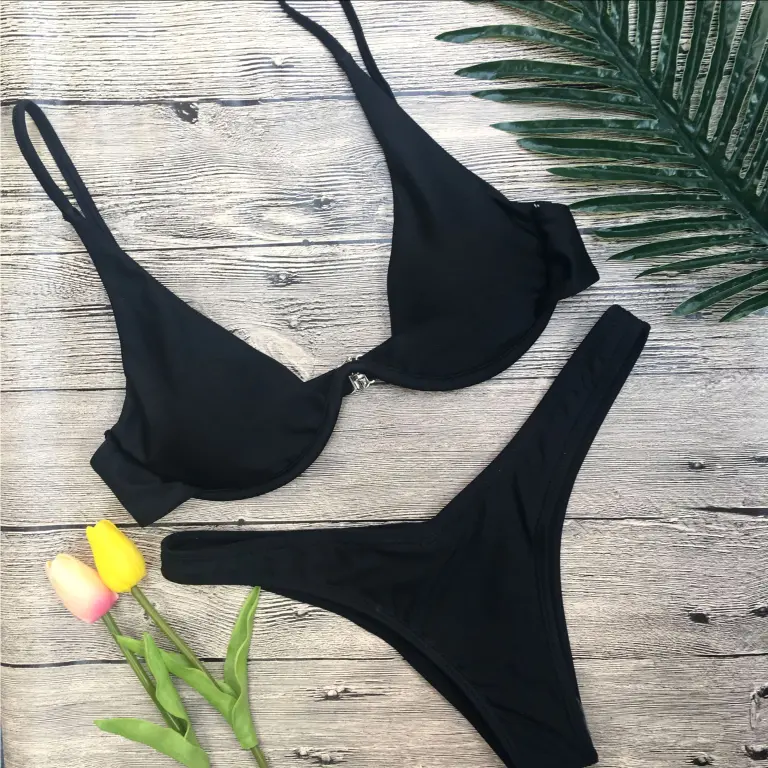 Đồ Bơi Có Gọng Màu Trơn Cho Nữ, Đồ Bơi Có Đẩy Lên Ngực Thấp, Bikini Hai Mảnh 4