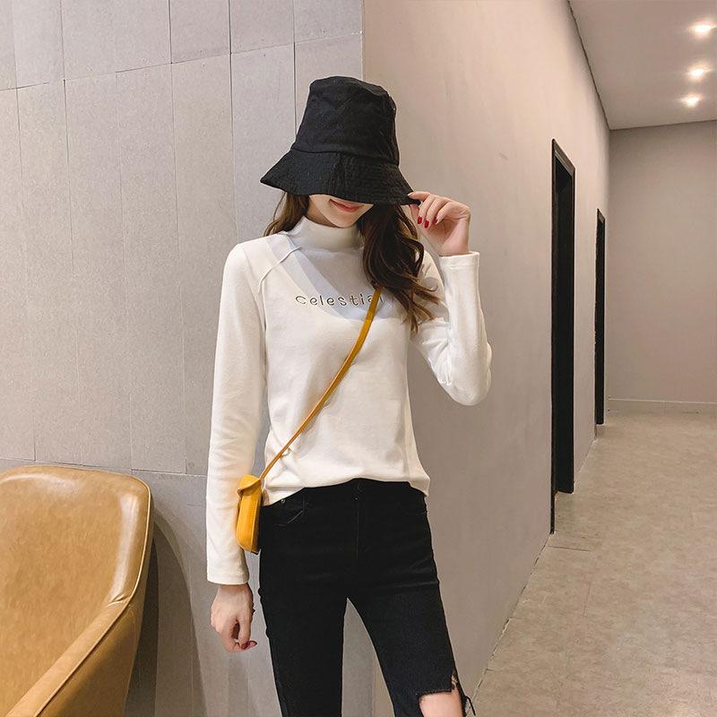 Áo Lớp Nền Mỏng, Áo Thun Nữ Dài Tay, Cổ lọ thấp Trăm Lớp Bên Trong, Áo Sơ Mi Bó Sát, Dralon, Thích Hợp Cho Mùa Thu Và Mùa Đông, Hàng Mới Về Năm 2024 Top Women Cổ Tròn Shirt Trắng 4