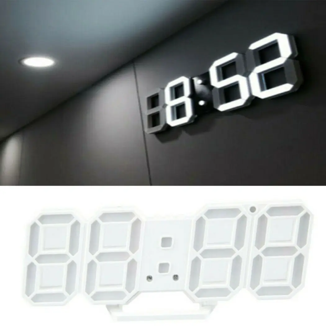 3D Modern Digital LED Wall Clock 24/12 Hour Display Timer Alarm Home USB