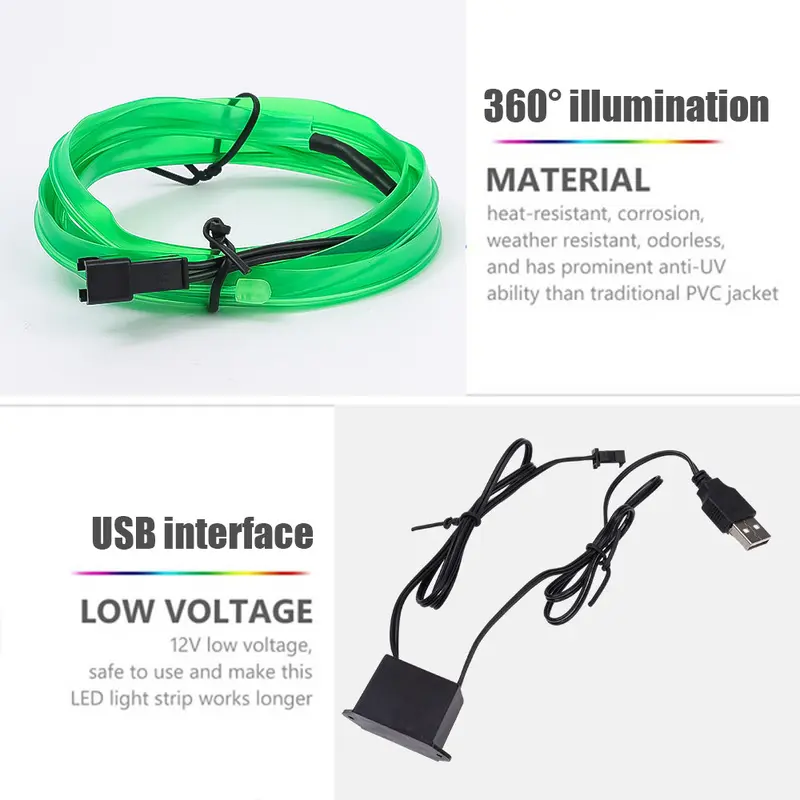Dải đèn LED, USB Thông Dụng cho nội thất ô tô, bảng điều khiển, bảng điều khiển, dải đèn Xung Quanh 1 / 3M, trang trí ô tô 7