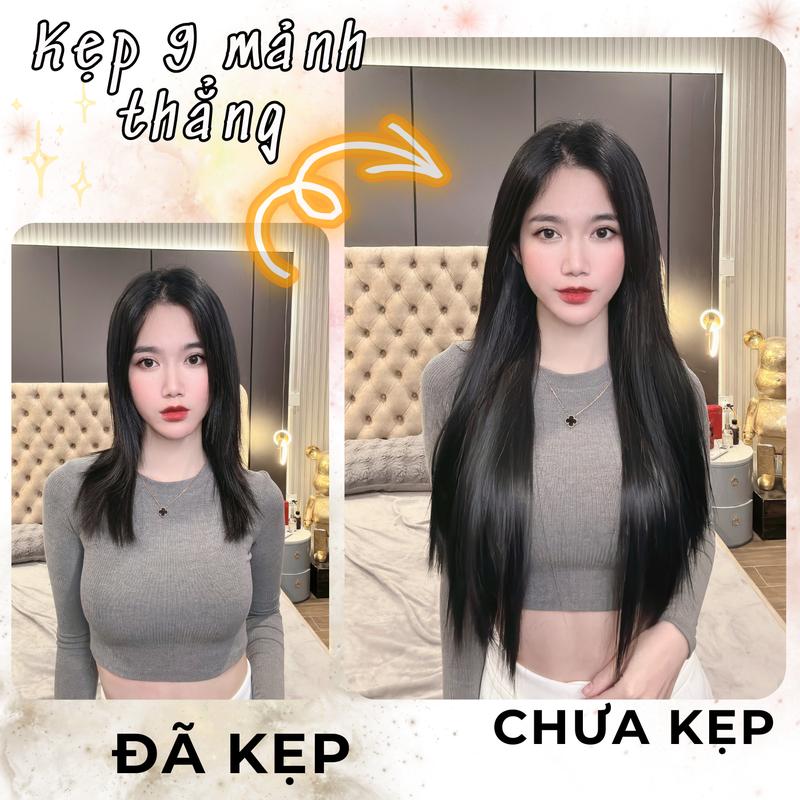 Tóc Kẹp 9 mảnh thẳng tơ hàn tóc giả nối tóc kẹp 9 phím YDK9MT Women Wig