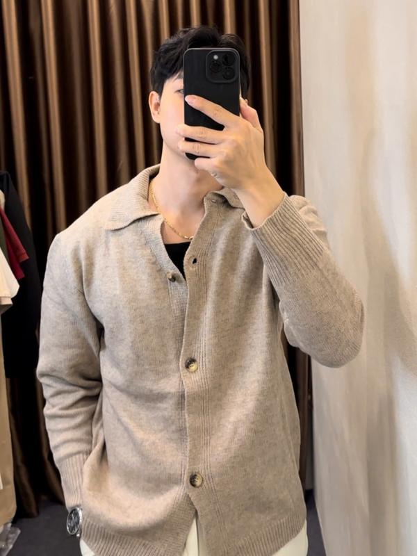 Áo Khoác Cardigan Cổ Bẻ Chất Len Lông Thỏ Mỏng Mềm Mại Phong Cách Hàn Quốc Menswear