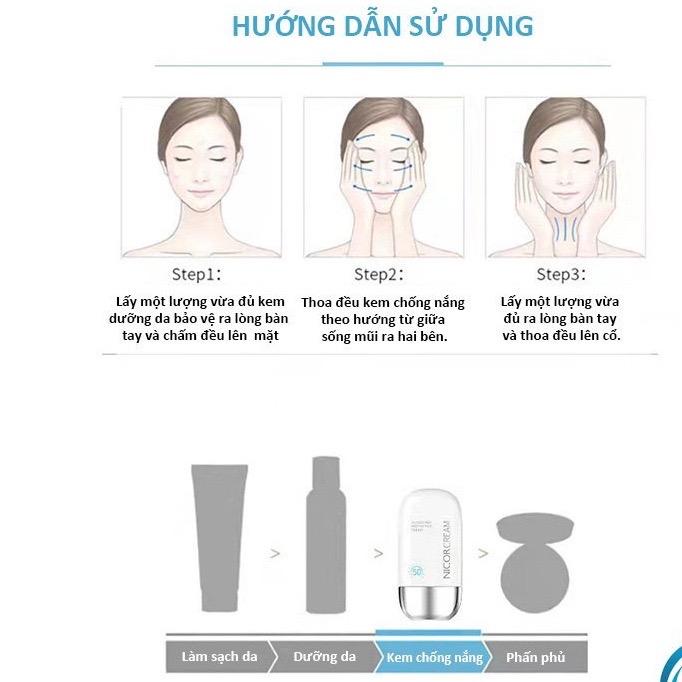 ( Combo 3 hộp ) Kem chống nắng nâng tone NICOR CREAM SPF50+ giúp dưỡng trắng da,Kem chống nắng kiềm dầu bã nhờn lâu trôi 1