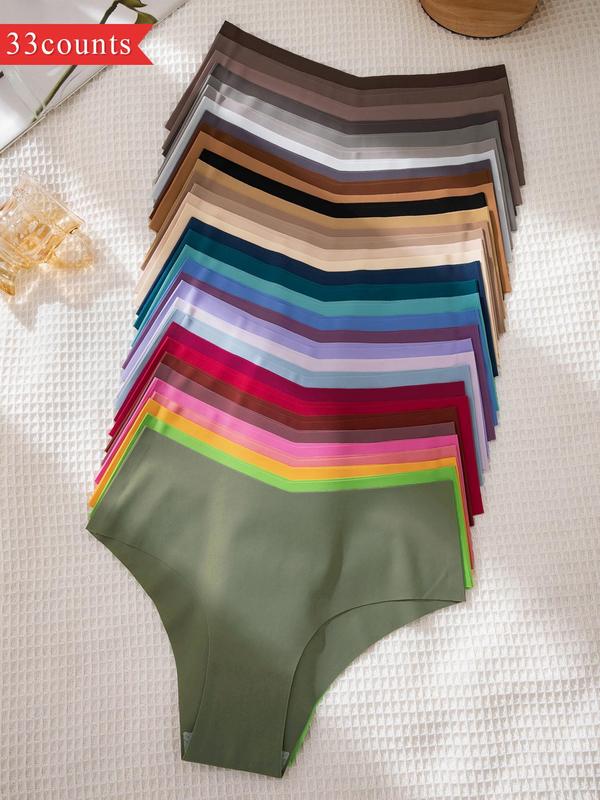 Women's Solid Color / All Over Print Briefs, Soft Comfy Breathable Fabric Seamless Pastel Panties for Daily Wear, Pastel Underwear for All Seasons, Panties Collection, Womenswear 2
