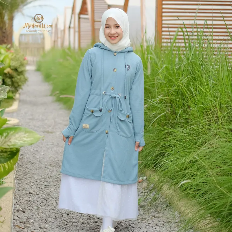 Jaket Panjang Hoodie Anak Cewe Outer Fashionable 10-12 Tahun Kekinian Modern Bahan Waffle Terbaru Cantik Hoodie Cewek 5