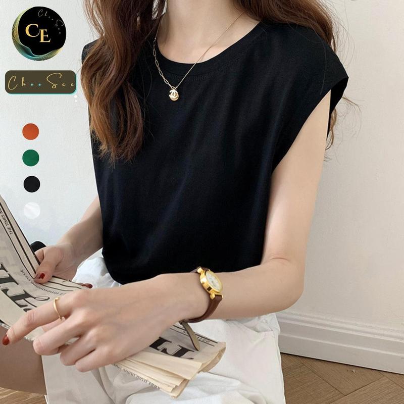 Áo phông nữ cộc tay cổ tròn chất thun cotton mềm mịn thấm mồ hôi không nhão vải kiểu tay hến phong cách thời trang CHS210 3