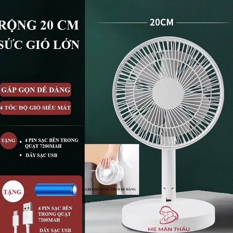 Quạt sạc tích điện gấp gọn pin 7200mah Chính hãng siêu mát