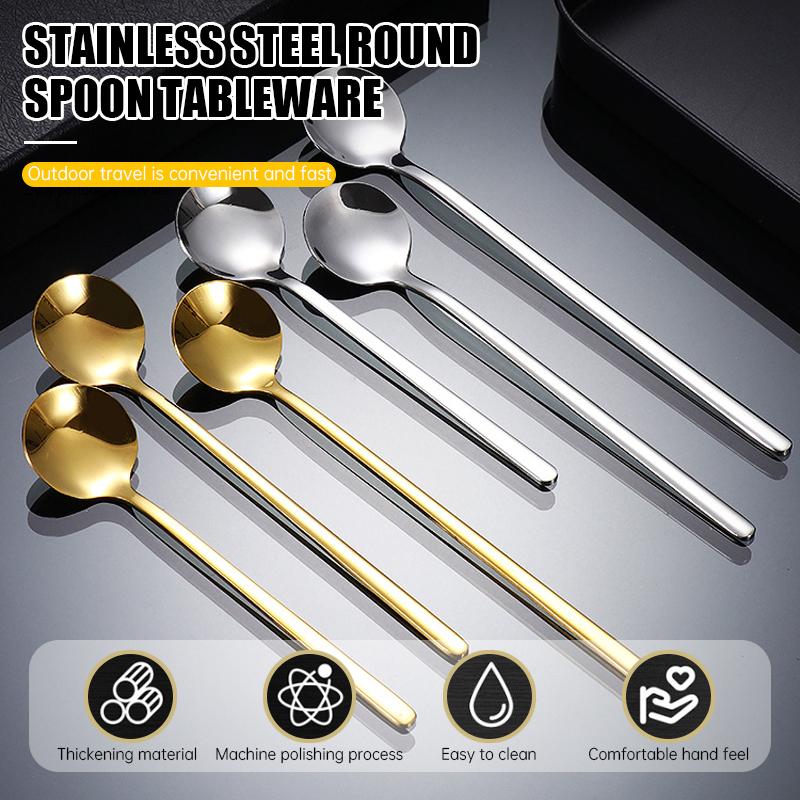 【artheni】Sendok Stainless Steel Gagang Panjang Sendok Kopi Emas Sendok Bulat Kecil Sendok Nasi Rumah Tangga 【artheni】Sendok Stainless Steel Gagang Panjang Sendok Kopi Emas Sendok Bulat Kecil Sendok Nasi Rumah Tangga