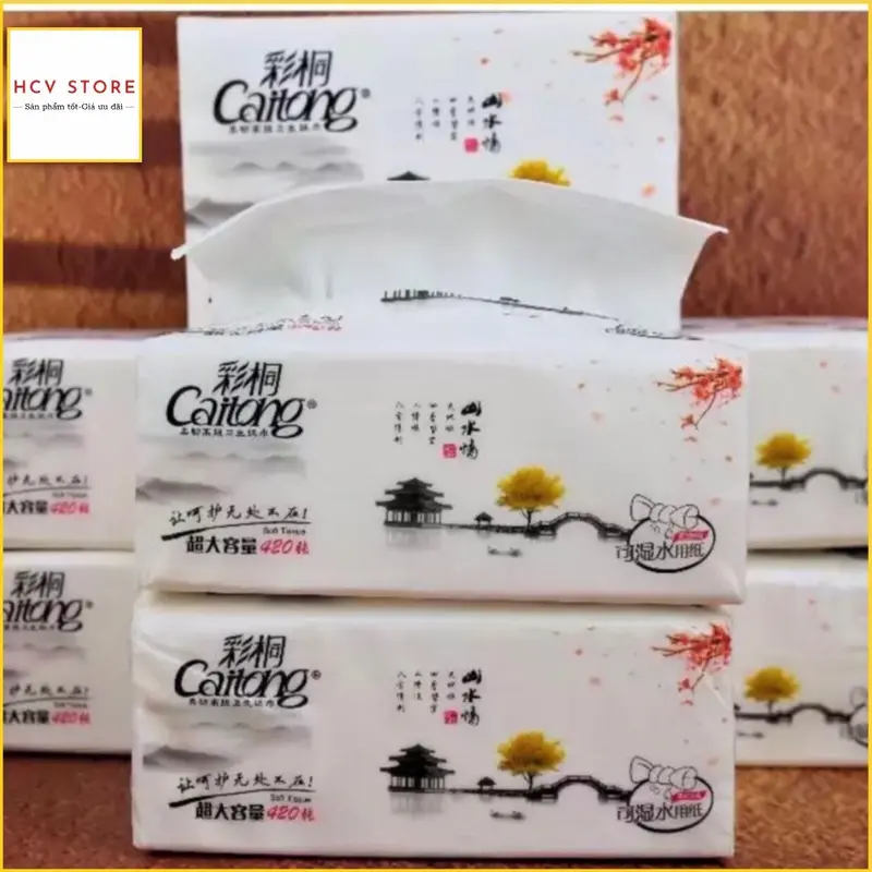 [4 Bịch_40 gói] CAITONG 4200 tờ 1 bịch, chỉ có 320.000 đồng, Giấy rút đa năng, Giấy ăn cao cấp 3