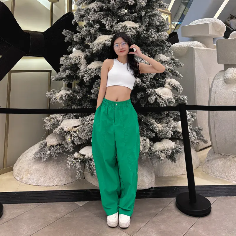 [NOEL]Quần Harem Nữ Parachute Pants BigSize Gladimax,Quần Gió Nhăn 4 túi Dáng Thụng Gladimax bản đầy đủ full năng động Women Đen