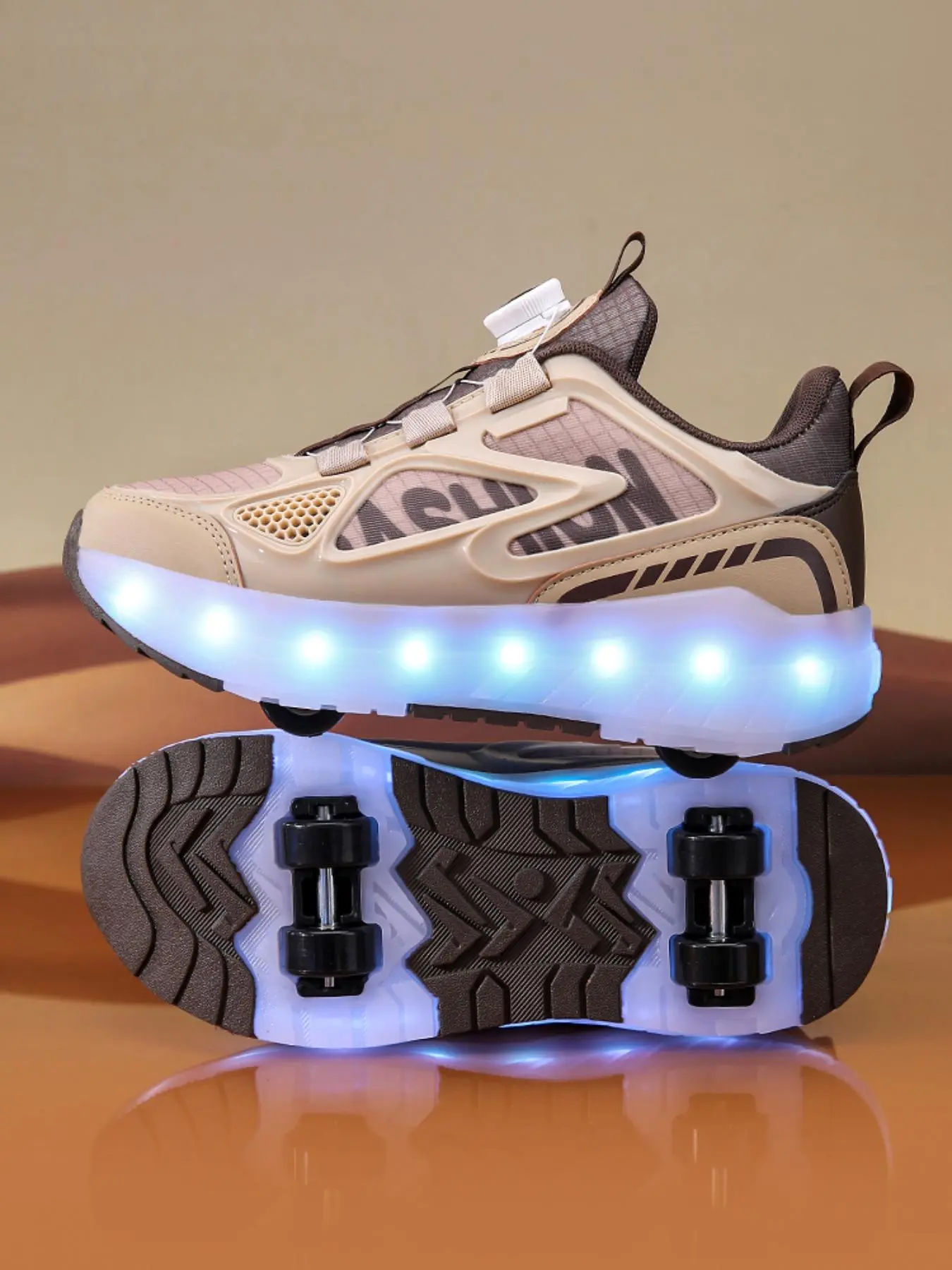 Unisex's Letter Print Light Up Roller Skates, 2024 New Style Casual Sporty Lace Up Wheels Removable Low Top Sneakers, Fashionable Sneakers for Daily Wear
