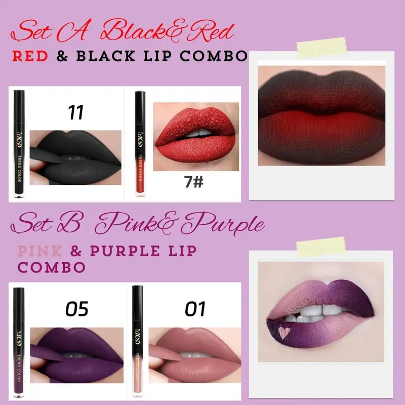 Long Lasting Matte Lipstick, 2 Counts/set Waterproof Non-stick Cup Lip Glaze, Easy Coloring Lip Sticks, Suitable for All Occasions Lip Makeup, Cosmetic, Lip Tint Set 7