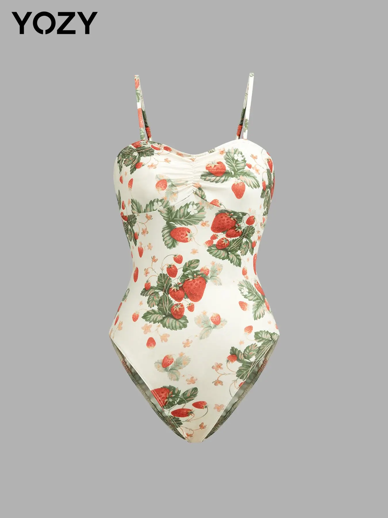 YOZY Women's Strawberry Print Cami Bodysuit, Casual Sleeveless Bodysuit for Beach Holiday Vacation, Ladies Clothes for All Seasons