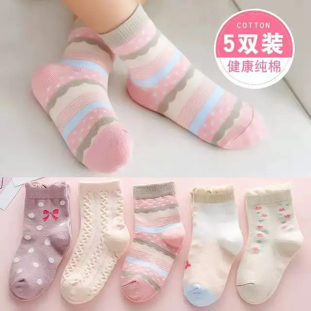 Bộ 5 Đôi Tất Trẻ Em, Giáng Sinh Và Năm Mới, Màu Đỏ Và Hồng, Thiết Kế Hoạt Hình Dễ Thương, Thích Hợp Cho Bé Trai Và Bé Gái, Dày Dặn Và Mềm Mại, Cho Trẻ Em Từ 0-12 Tuổi Cotton 4