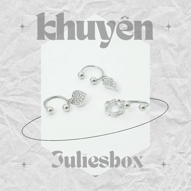   1 Chiếc   BẤM  Khuyên Tai Unisex Chữ U Đá Tòn Ten Màu Bạc Không Gỉ Sét Không Ngứa Bông Tai Julies Box 66 