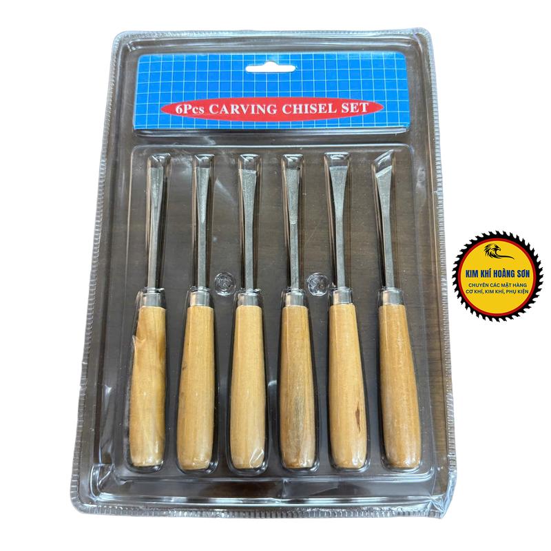 Bộ đục gỗ mini lưỡi thép hợp kim, dao điêu khắc gỗ 6 chi tiết chuôi gỗ cao cấp chống trượt