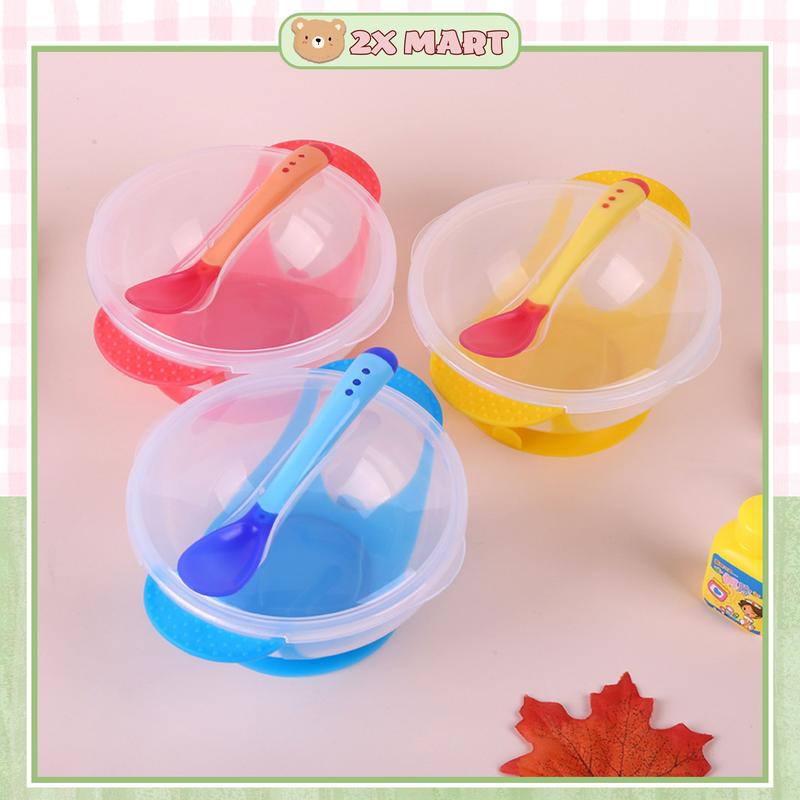 Bát ăn dặm chống đổ kèm thìa báo nóng cho bé