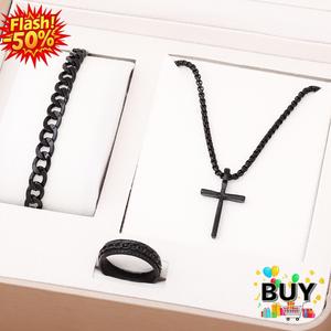 ชุดเครื่องประดับ 3 ชิ้น สำหรับผู้ชายและผู้หญิง ประกอบด้วย สร้อยข้อมือโซ่ แหวน และสร้อยคอ สไตล์พังก์ ดีไซน์ Y2K โรสโกลด์และเงิน จี้ไม้กางเขน จี้ลูกศร ของขวัญเครื่องประดับ สีทองและสีเงิน ข้อมือ ผู้ชาย แฟชั่น สร้อย ผู้หญิง