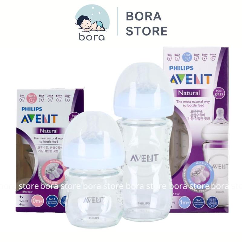 Bình sữa Avent Natural thủy tinh 120 240ml [Được chọn núm 0 - Y][Cam kết chính hãng]