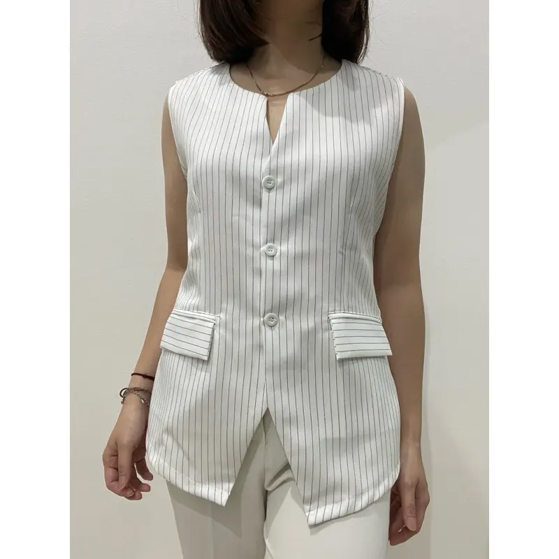 [CALEA] VEST STRIP V NECK #1982 Katun Wanita Rompi Casual Atasan