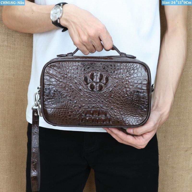 Túi Clutch Golf Da Cá Sấu (Khóa Số) Mã CHM18 Size 24*15*9cm (Có Dây Đeo Chéo Và Sỏ Tay) || Có Giấy Chứng Nhận Nguồn Gốc Da Cá Sấu