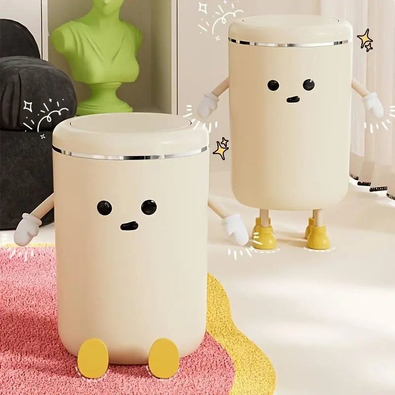 Cute Trash Can, 1 Count Press Type Trash Can, Durable Plastic Trash Can for Kitchen, Bedroom, Living Room, Office, Household Items