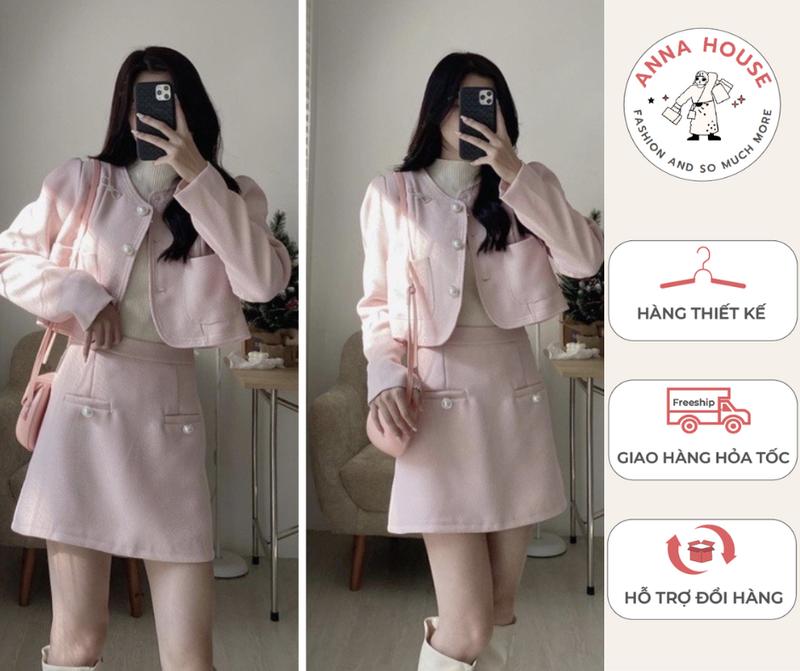 có sẵn hàng SET DẠ áo trong bán riêng tweed 2 lớp kèm chân váy chữ A cạp chun sau dáng ngắn croptop đồ giáng sinh nữ set đồ mặc tết set đồ mặc tết sang chảnh 2026