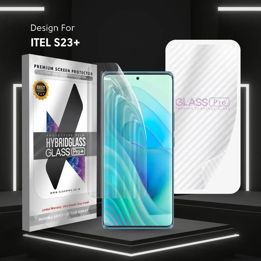 For ITEL S23 PLUS S23+ - Hybrid Glass Hydrogel Full Cover Depan Belakang Anti Gores Premium Screen Protector Glossy Glass Pro - NOT Tempered Glass Matte Anti Gores Kaca Anti Crack Privacy Easy Install Gorilla Glass Anti Static hg-clear-carbon