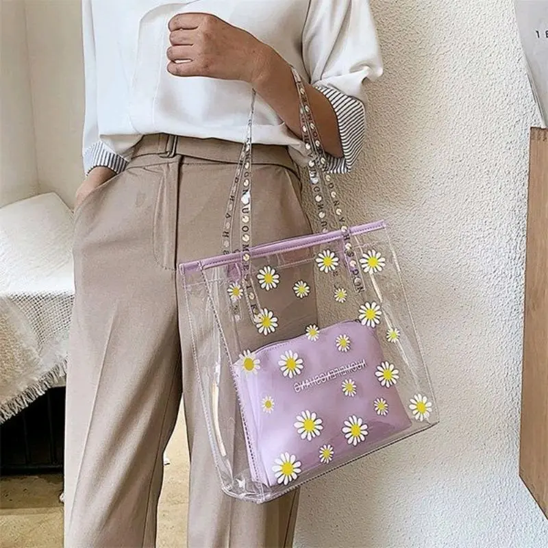 Totebag Transparan Aesthetic dengan Bahu Wanita/Perempuan - Ukuran Tas 30x30 - Siap Kirim