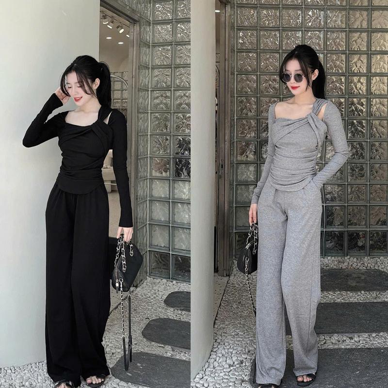 Sét Bộ Lệch Vai Len Lông Thỏ Chất Đẹp Cho Nữ Phong Cách By MORIS CLOSET Women Áo Top