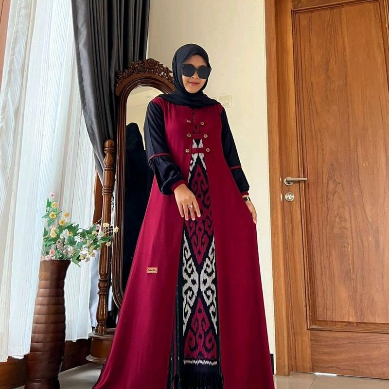 GAMIS MUSLM ETNIC MARUN ARMY DRESS WANITA RAYON TWILL BY SAULIN STORE 2