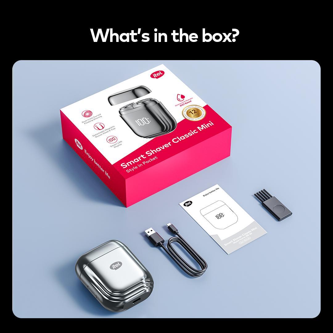 itel Classic Mini Shaver | Cukur Elektrik Mini Portable dengan Layar LED Pintar | Pisau Stainless Steel & Penutup Higienis | Desain Logam Premium | Tahan Air IPX7 | Cukuran Halus & Nyaman itel Classic Mini Shaver | Cukur Elektrik Mini Portable dengan Layar LED Pintar | Pisau Stainless Steel & Penutup Higienis | Desain Logam Premium | Tahan Air IPX7 | Cukuran Halus & Nyaman