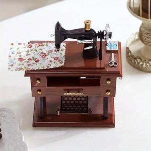 Caja de música con diseño de máquina de coser vintage, 1 pieza de caja de música retro de máquina de coser, adorno decorativo para el hogar, regalo ideal para cumpleaños y Navidad